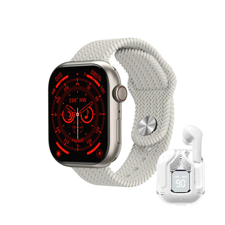 ایرپاد شیشه و ساعت اپل با بندساعت کتان