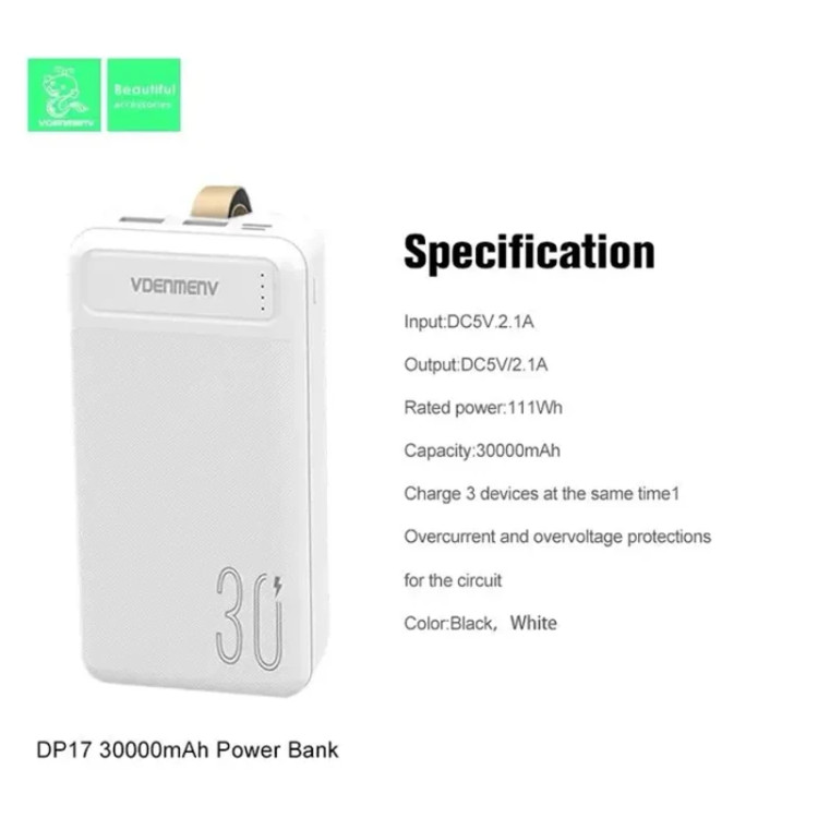 پاور بانک denmen دو پورته شارژ سریع سی هزار میلی امپرساعت