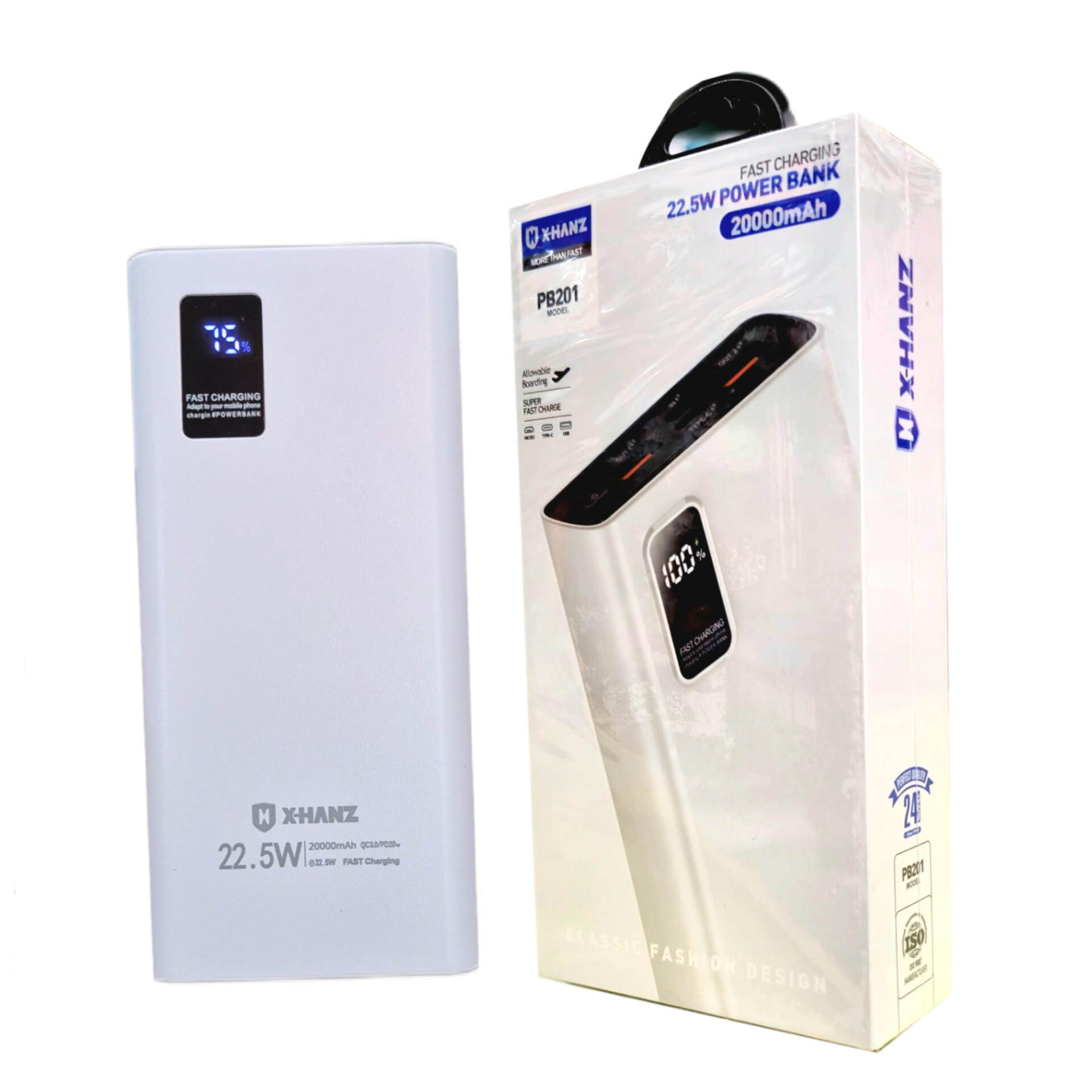 پاوربانک نمایشگردار ایکس هانز X-HANZ مدلPB201 فست شارژ ظرفیت 20000میلی آمپرساعت